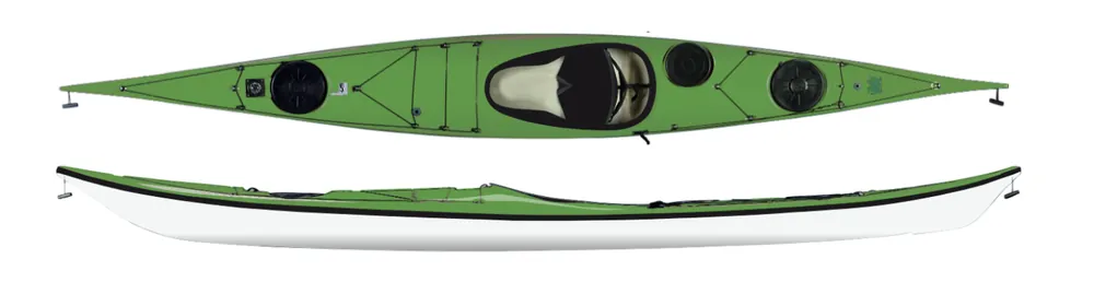 NDK Explorer STD Seekajak mit Flosse – Fiberglas – Weiß/Schwarz/Grün · Surf und Ski // Surfline Ausverkauf