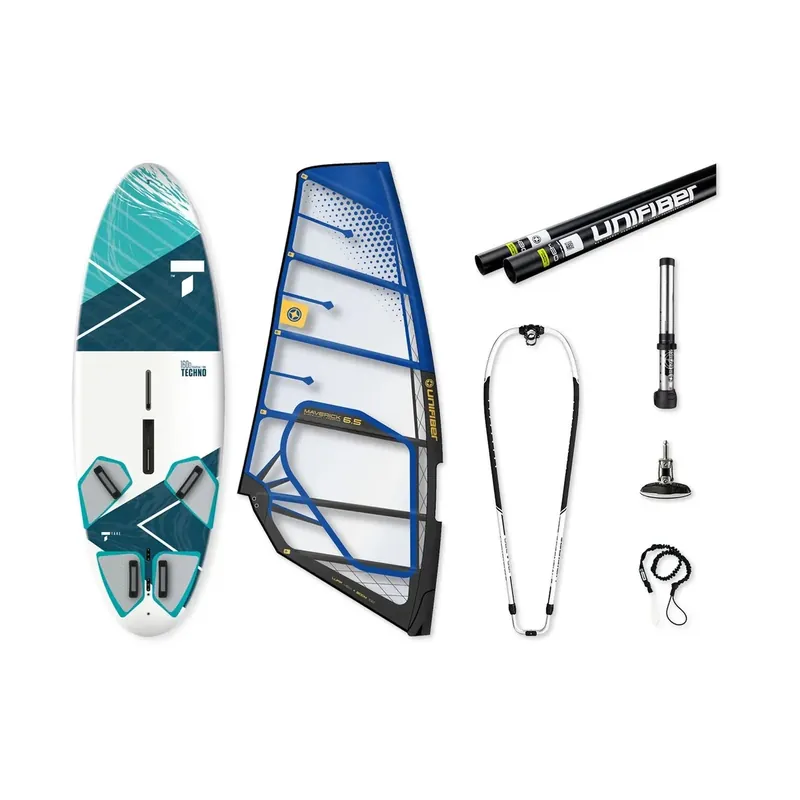 Ausverkauf Windsurfing Freeride Package Wind Techno 160D with Daggerboard and Maverick II 7.3 Rig Unifiber UF900120250