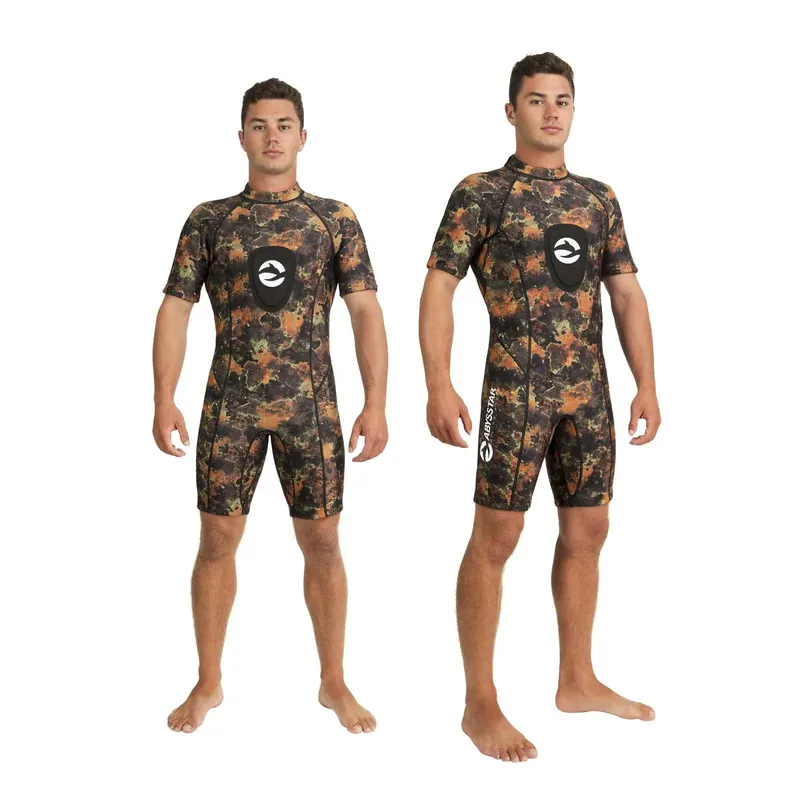 Günstig Spearfishing Short Wetsuit Sea Spring Man 2,5mm Camo-Brown-Orange XXXL Abysstar 68154