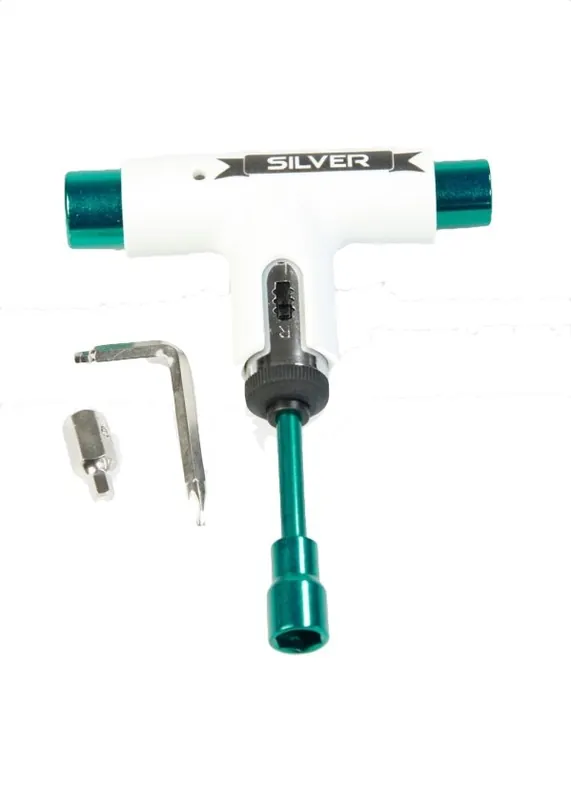 Sonderaktion Silver Skate Longboard Tool Pro White / Green Steel