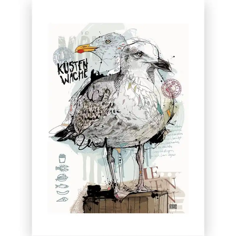 Postkarte Illustration Christoph Kadur Küstenwache Echt