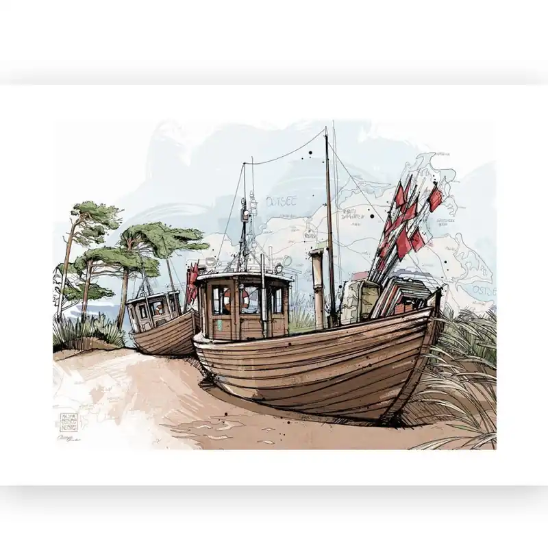 Postkarte Illustration Christoph Kadur Gestrandet Neuheit