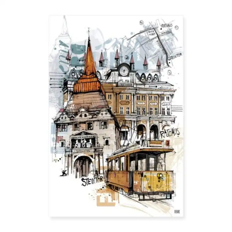 Meistverkauft Postkarte Illustration Christoph Kadur Steintor Straßenbahn Rostock