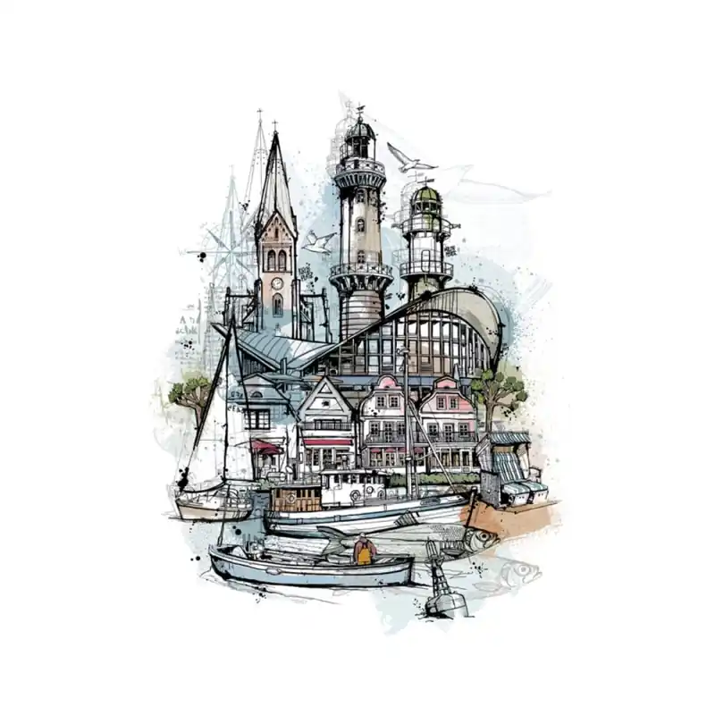 Preisreduziert Kunstdruck Illustration Christoph Kadur Etikette Warnemünde
