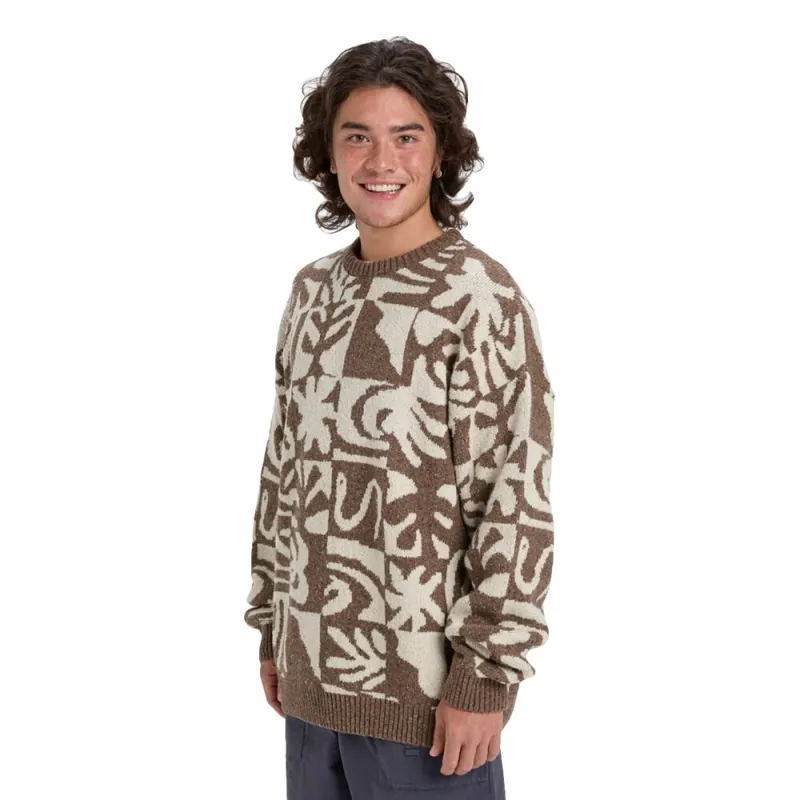 Quiksilver Hall City Jacquard Sweater Chocolate Brown Terreau Desert M Sale