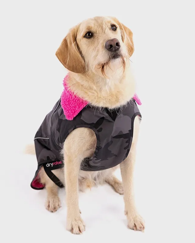 Direktkauf DRYROBE Dog Coat Hundemantel Schwarz Camo Pink M