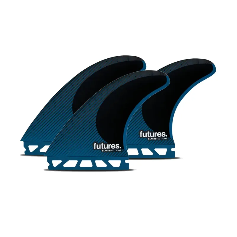 FUTURES Thruster Fin Set R8 Blackstix Rake L Blue Black 8.9 Neu Im Sortiment