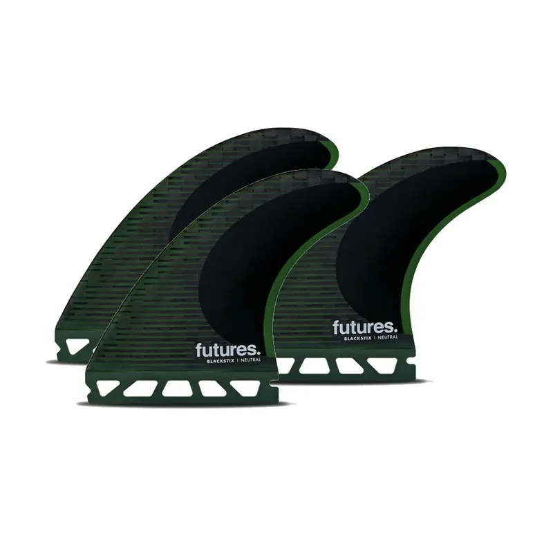 Zertifiziert FUTURES Thruster Fin Set Blackstix L Grün/Schwarz 8.7